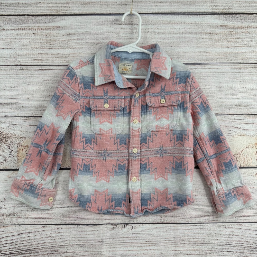 Faherty Good Feather Shirt Kids 2T Pink Blue Southwestern Organic Cotton KOF2302